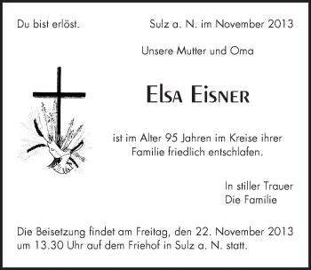 Traueranzeigen Von Elsa Eisner Schwarzw Lder Bote Trauer