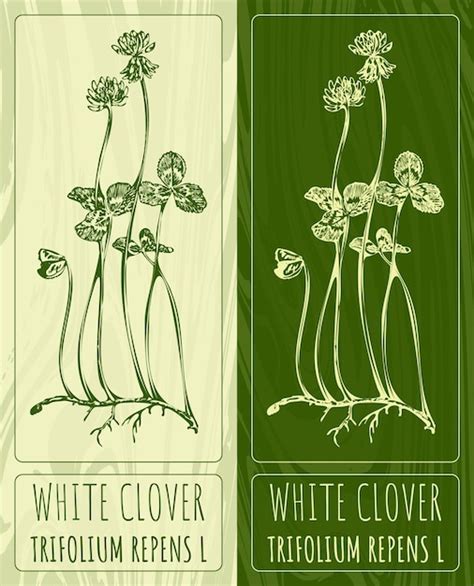 Dibujos Vectoriales Clover Blanco Ilustración Dibujada A Mano Nombre Latino Trifolium Repens L