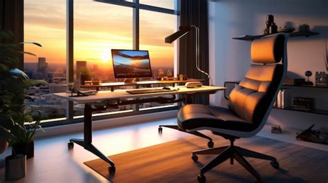 Premium AI Image | A home office with a desk and a monitor on it.