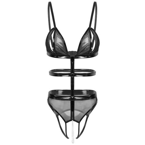 Body Femme Sexy Ouvert Entrejambe String Transparent Bodysuit Cuir