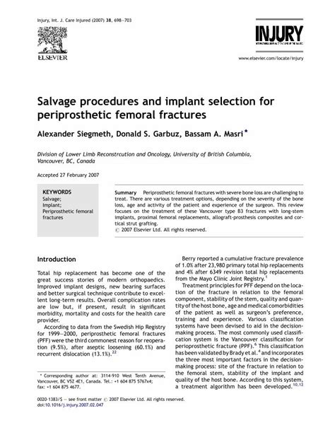 Pdf Salvage Procedures And Implant Selection For Periprosthetic Femoral Fractures Dokumen Tips