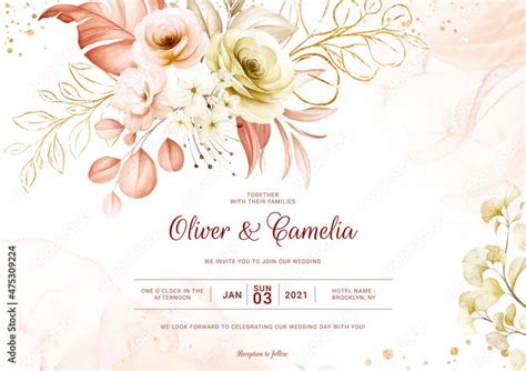 Landscape Floral Wedding Invitation Card With Pastel Floral Decoration