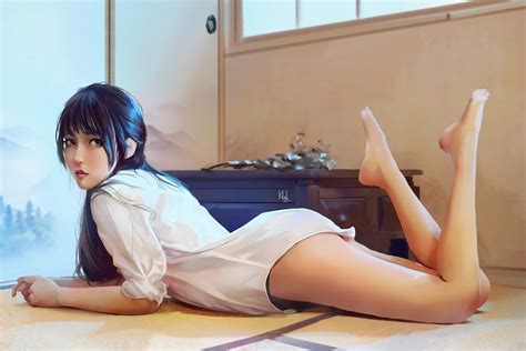 Wallpaper Kaki Up Dalam Ruangan Kaki Ayam Gadis Anime Di Lantai