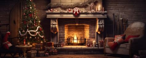 Premium AI Image | Christmas scene with fireplace and presents in the ...