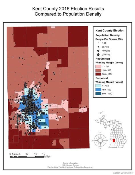 Map of Kent County, MI showing correlation between... - Maps on the Web