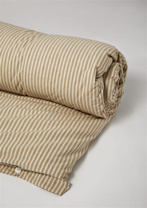 Organic Cotton Ticking Stripe Duvet Cover Ecru Straw Toast