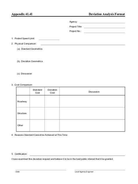 Fillable Online Wsdot Wa DOT Form App41 41 Deviation Analysis Format