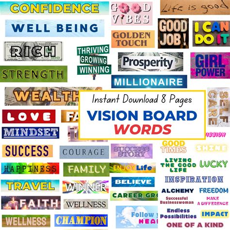 Vision Board Words Printable, Motivational Journal Words, Vision Board
