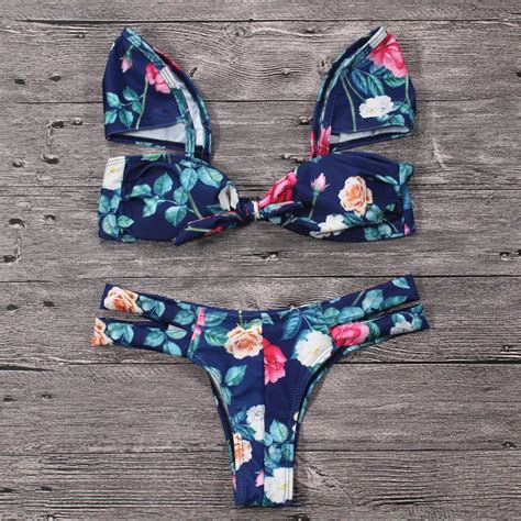 2018 Sexy Vintage Print Bikini Women Swimwear Push Up Swimsuit Biquini