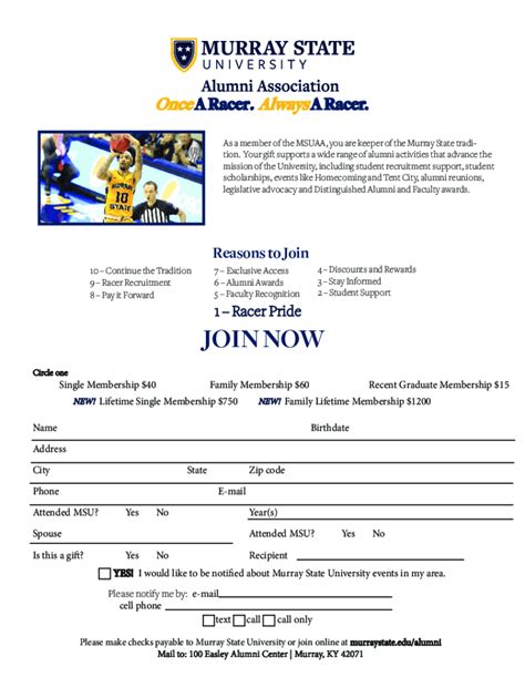 Fillable Online Murray State University Alumni And Friends Fax Email