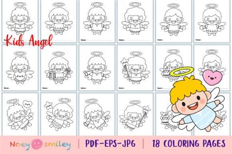 Printable Kids Angel Coloring Pages Graphic by Noey smiley · Creative ...