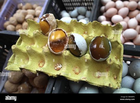 Thousand Year Old Eggs On Display At The Large Local Food Market In Kunming Yunnan Province