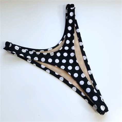 High Leg Polka Dot Thong Bikini Bottom Etsy