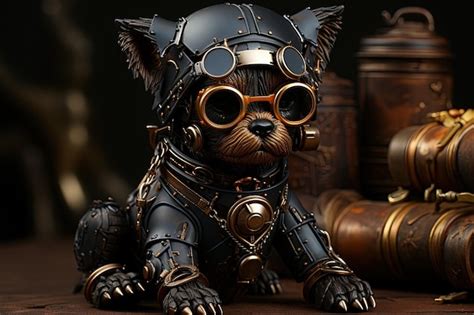 Premium Ai Image Dog Baby Puppy Animal Steampunk Illustration