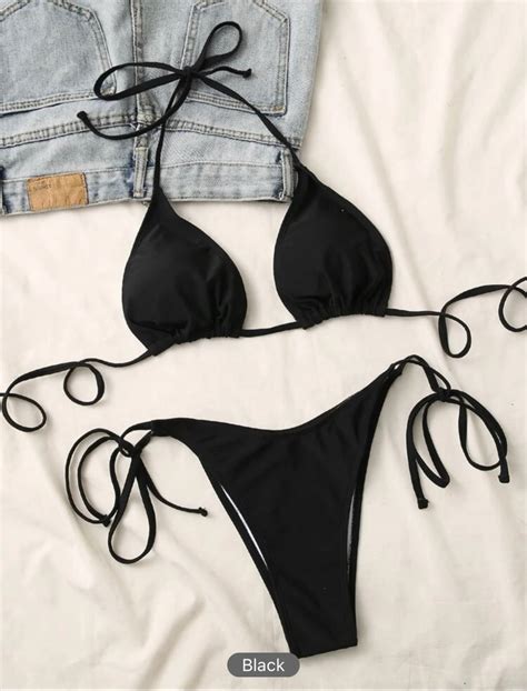 Halter Tie String Bikini In Black Women S Fashion Swimwear Bikinis