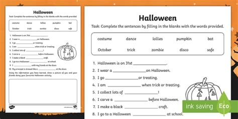 Halloween Cloze Activities Worksheet | F-2 | Twinkl - Twinkl