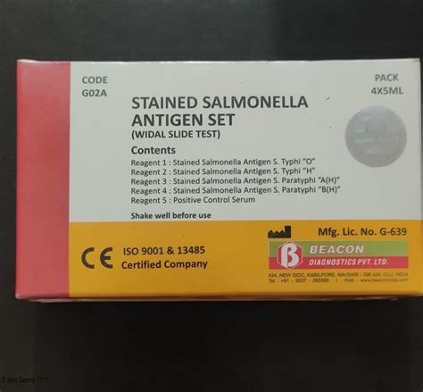 Diagnostics Stained Salmonella Antigen Set Widal Slide Test At Rs