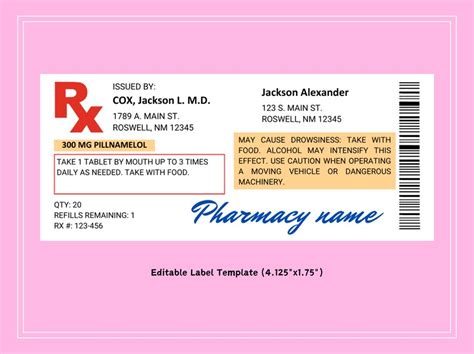 Prescription Label Template Editable Rx Bottle Label Fun Pill Bottle