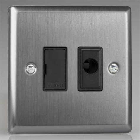 Varilight Classic Brushed Steel 13a Fused Spur With Flex Outlet And Black Insert Ukes