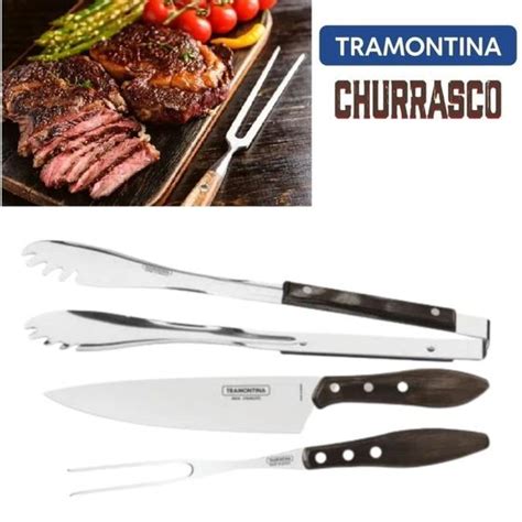 Kit Jogo Para Churrasco Pe As Churrasqueiro Inox Garfo Faca Pegador