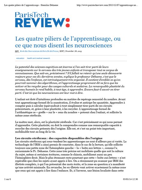 Les Quatre Piliers De L Apprentissage Stanislas Dehaene Pdf