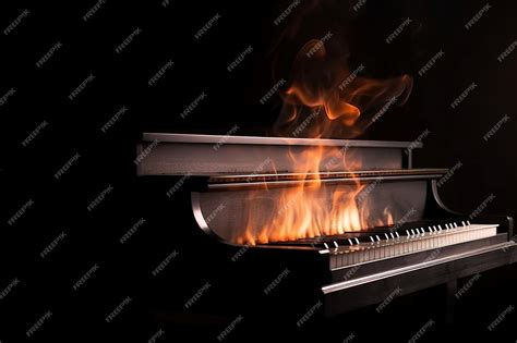 Premium AI Image | Burning piano in the darkness Fire flames on classic ...