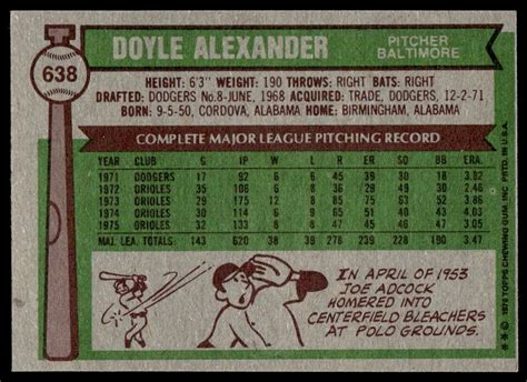 1976 Topps Doyle Alexander Baltimore Orioles 638 EBay