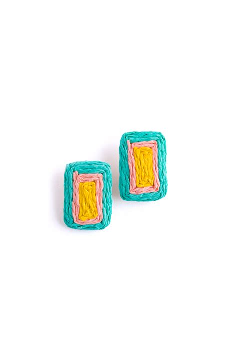 Woven Rectangle Earring Pastel New Arrivals The Blue Door Boutique