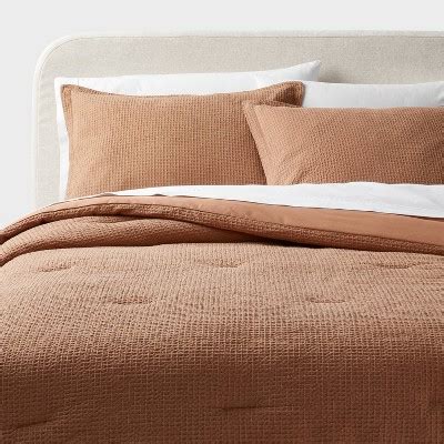 Full Queen Washed Waffle Weave Comforter And Sham Set Camel Threshold