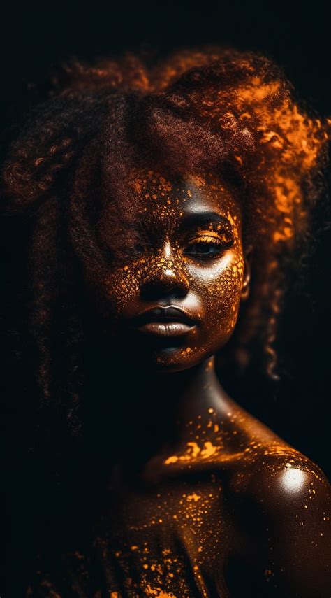 Beautiful Dark Skinned Woman With Gold Paint