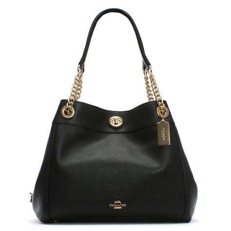 Coach Turnlock Edie Black Polished Pebbled Leather Shoulder Bag Lyst