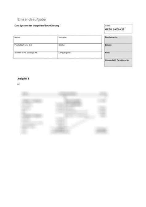 Einsendeaufgabe Das System der doppelten Buchführung I GEBU 2 XX1 K22