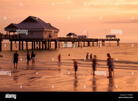 Sunset At Pier At Clearwater Beach Fl Stock Photo Alamy