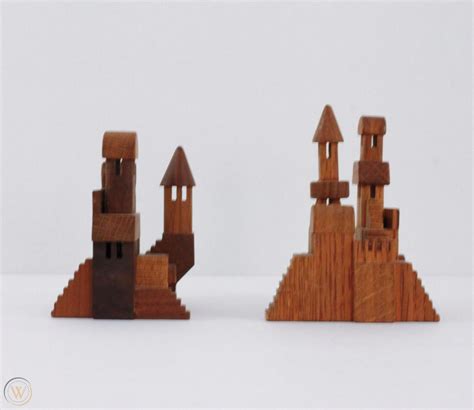 Vintage Wood Castle Tower Miniature Medieval Fort 3 Signed Oltman 1974