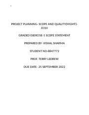 Scope Statement 1 Docx 1 PROJECT PLANNING SCOPE AND QUALITY MGMT