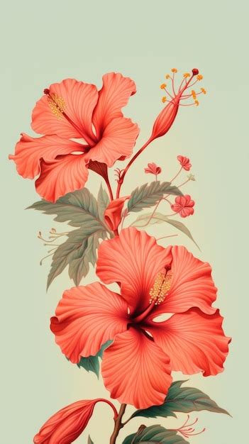 Wallpaper Red Hibiscus Flowers Plant Inflorescence Creativity Premium Ai Generated Image