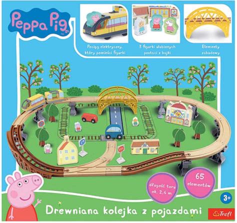 Drewniana kolejka z elektrycznym pociągiem Peppa Pig 65 elementów