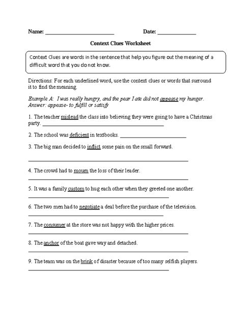 Free Printable Context Clues Worksheets