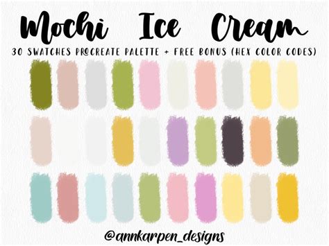 Mochi Ice Cream Procreate Palette 30 Hex Color Codes Instant Digital