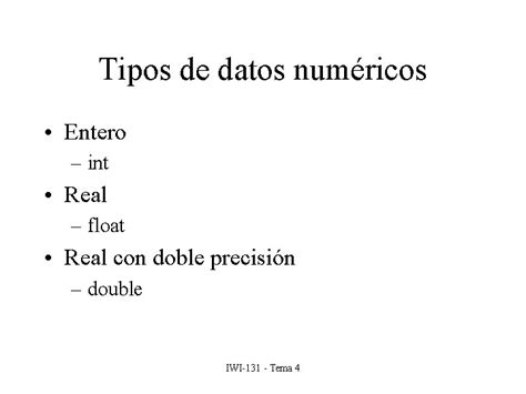 Tipos De Datos Tipos De Datos Bsicos Las