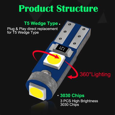 หลอดไฟLEDรถยนตT5 3030 3SMD 12VหลอดไฟLed W3 W W1 9s Led Canbusไฟภายใน