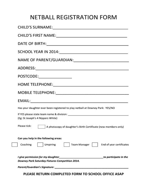 Netball Application Form 2024 Fill Out Sign Online DocHub