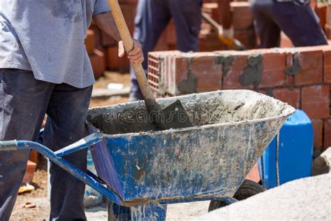 Masters Who Make Concrete Mortar and Masonry in Construction Stock Photo - Image of occupation ...