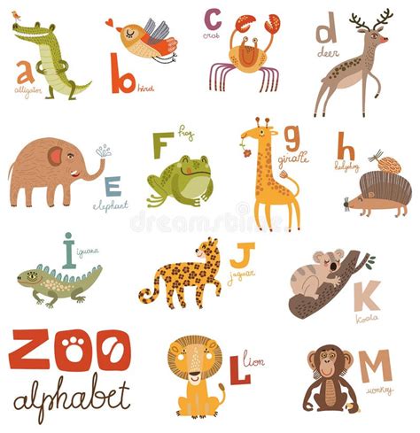 Bright Alphabet Set Letters With Cute Animals Stock Vector