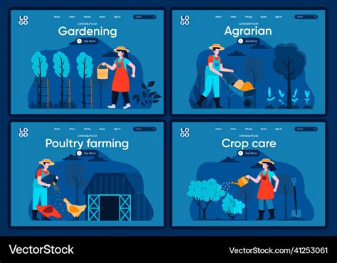 Natural Farming Flat Landing Pages Set Farmers Vector Image