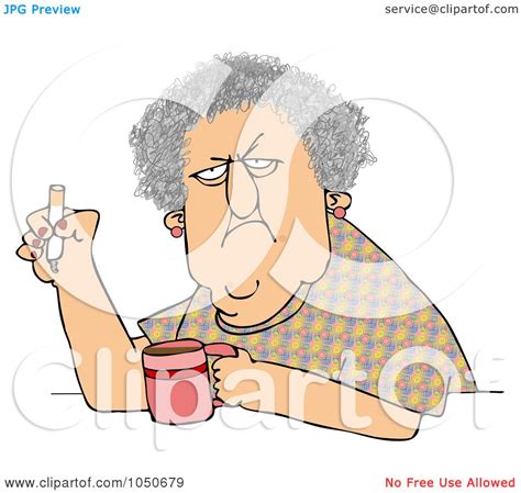 Royalty-Free (RF) Clip Art Illustration of a Grumpy Old White Woman Smoking A Cigarette Over ...