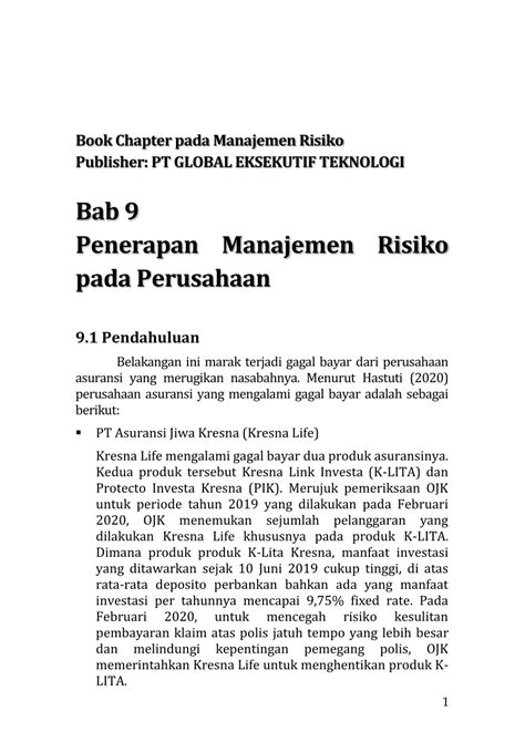 Pdf Penerapan Manajemen Risiko Pada Perusahaan