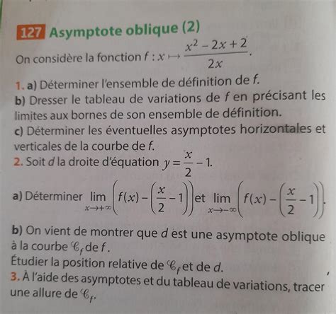 127 Asymptote oblique 2 On considère la fonction f x x² 2x 2 2x 1