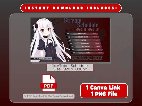 Goth Vtuber Schedule Dark Vtuber Stream Schedule Template Etsy