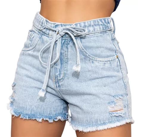 Short Jeans Feminino Rasgado Premium Cinto Cintura Alta Frete Gr Tis